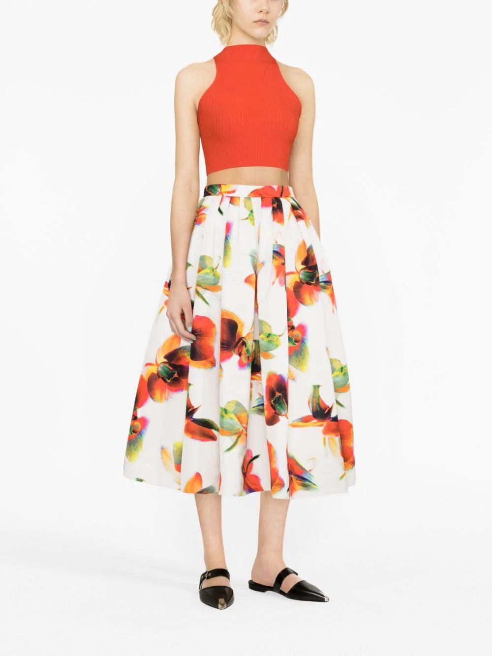 Alexander McQueen Solarised Orchid Gathered Midi Skirt