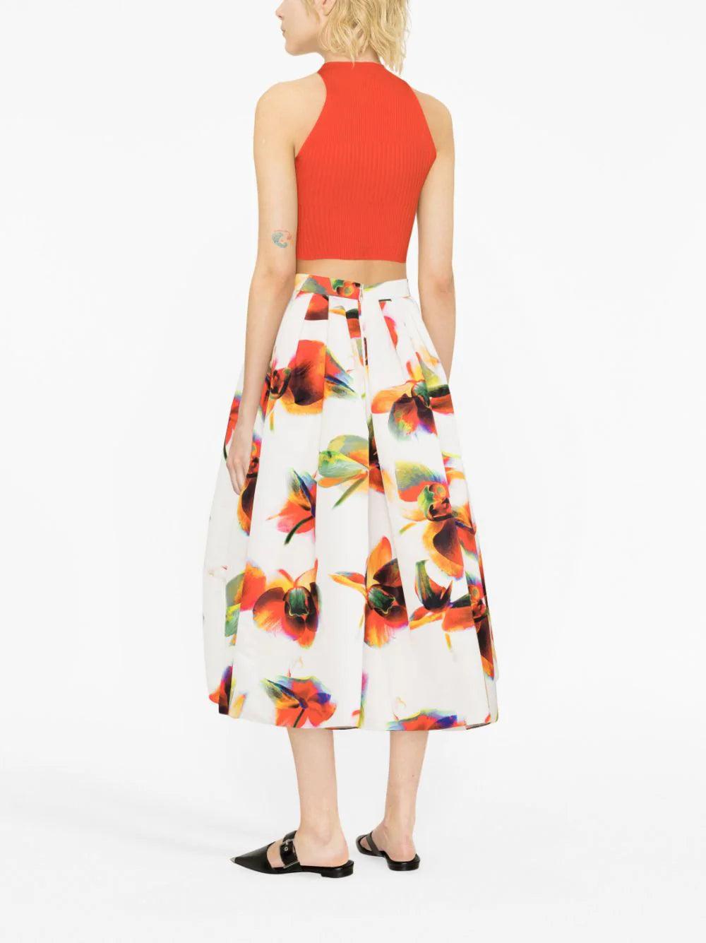 Alexander McQueen Solarised Orchid Gathered Midi Skirt