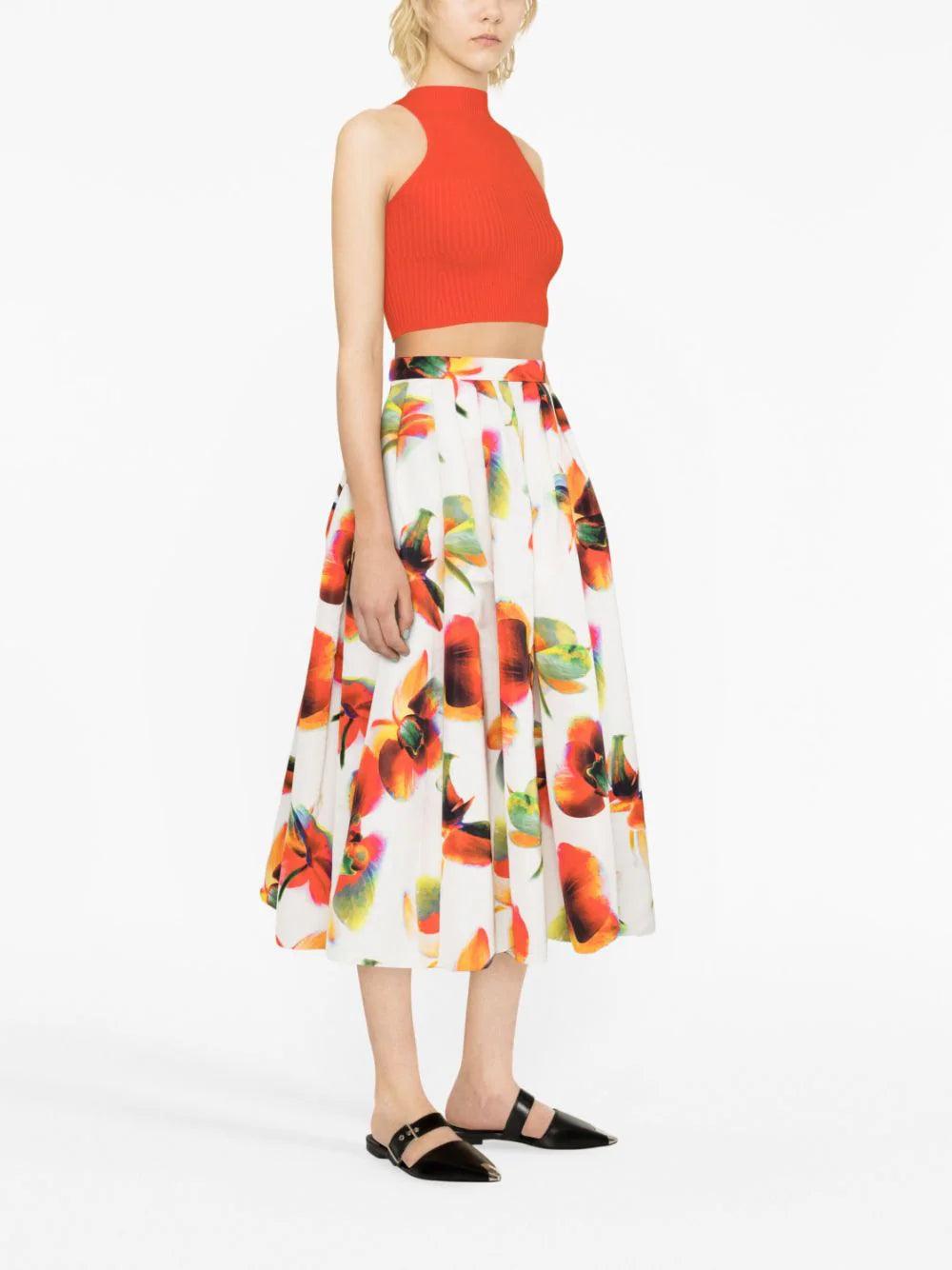 Alexander McQueen Solarised Orchid Gathered Midi Skirt