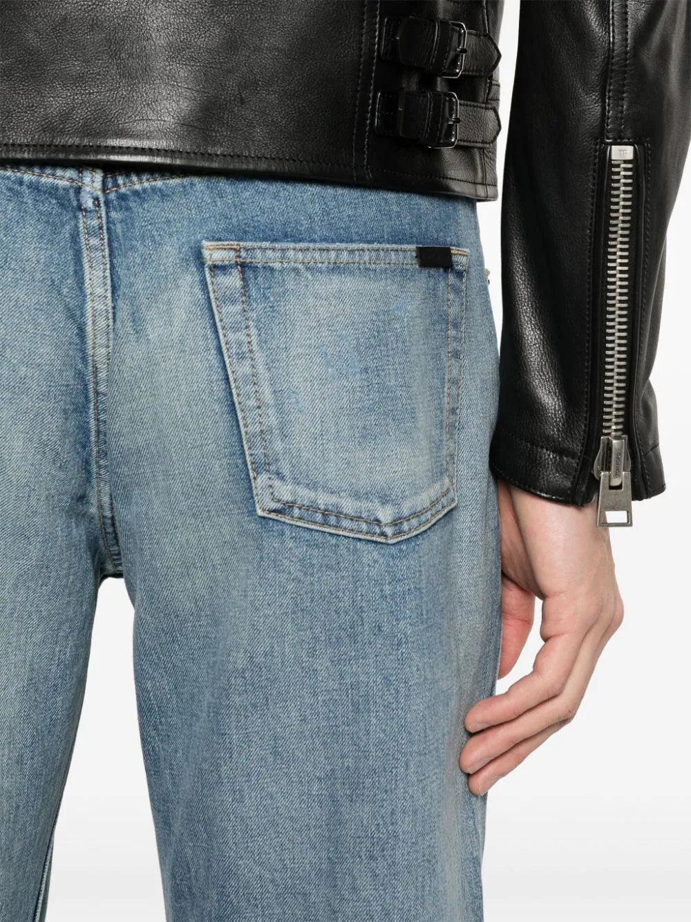 Saint Laurent Straight Leg Jeans In Charlotte Blue Denim