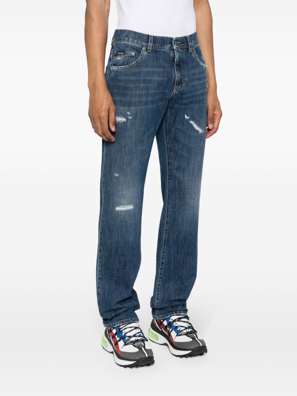Dolce & Gabbana Straight Leg Jeans With Ripped Details