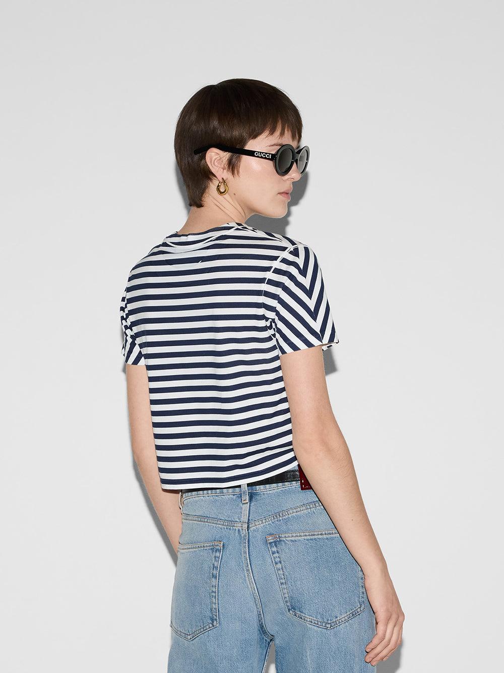 GUCCI Striped Cotton Jersey T-shirt With Gucci Print