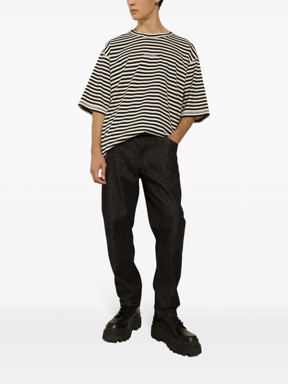 Dolce & Gabbana Striped Cotton T-shirt With Dolce&gabbana Logo