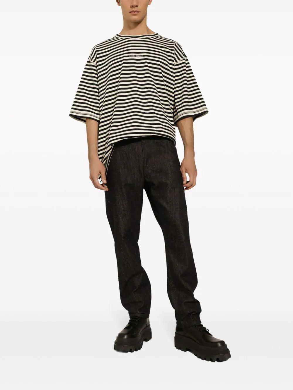 Dolce & Gabbana Striped Cotton T-shirt With Dolce&gabbana Logo
