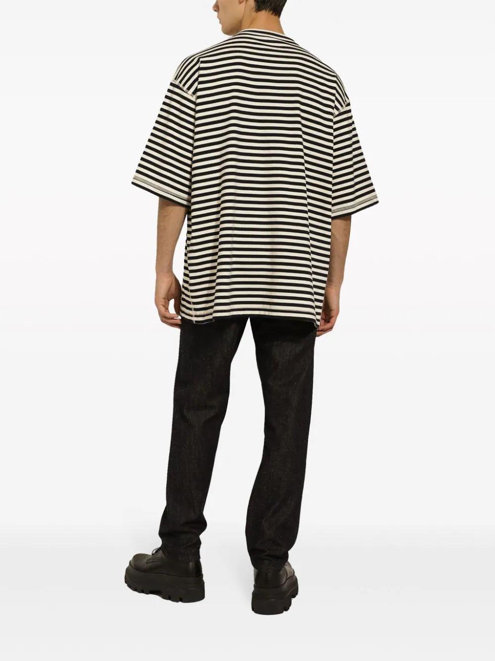 Dolce & Gabbana Striped Cotton T-shirt With Dolce&gabbana Logo