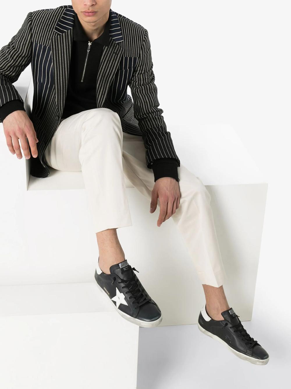 Golden Goose Super-star In Black Leather With White Leather Star And Heel Tab