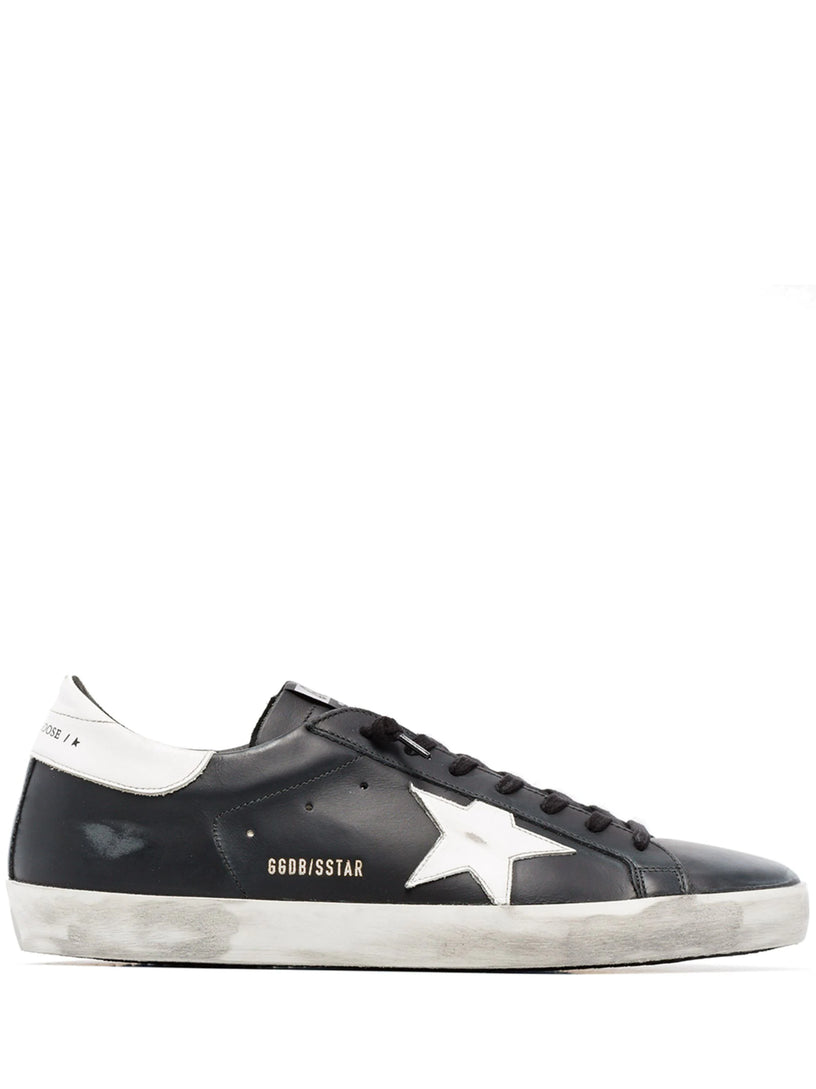 Golden Goose Super-star in black leather with white leather star and heel tab