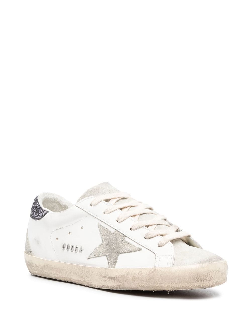 Golden Goose Super-star With Gray Star And Dark Gray Glitter Heel Tab