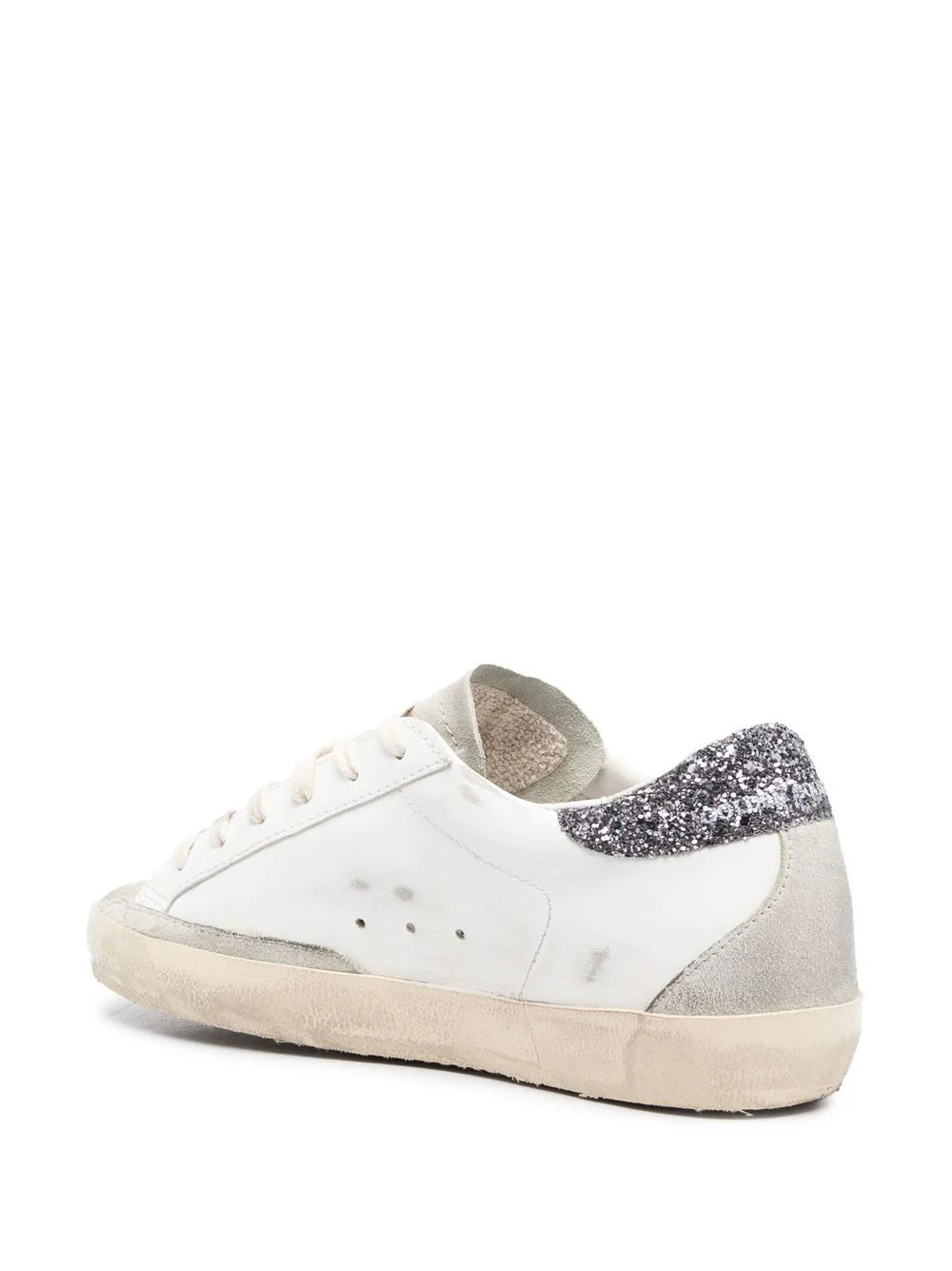 Golden Goose Super-star With Gray Star And Dark Gray Glitter Heel Tab