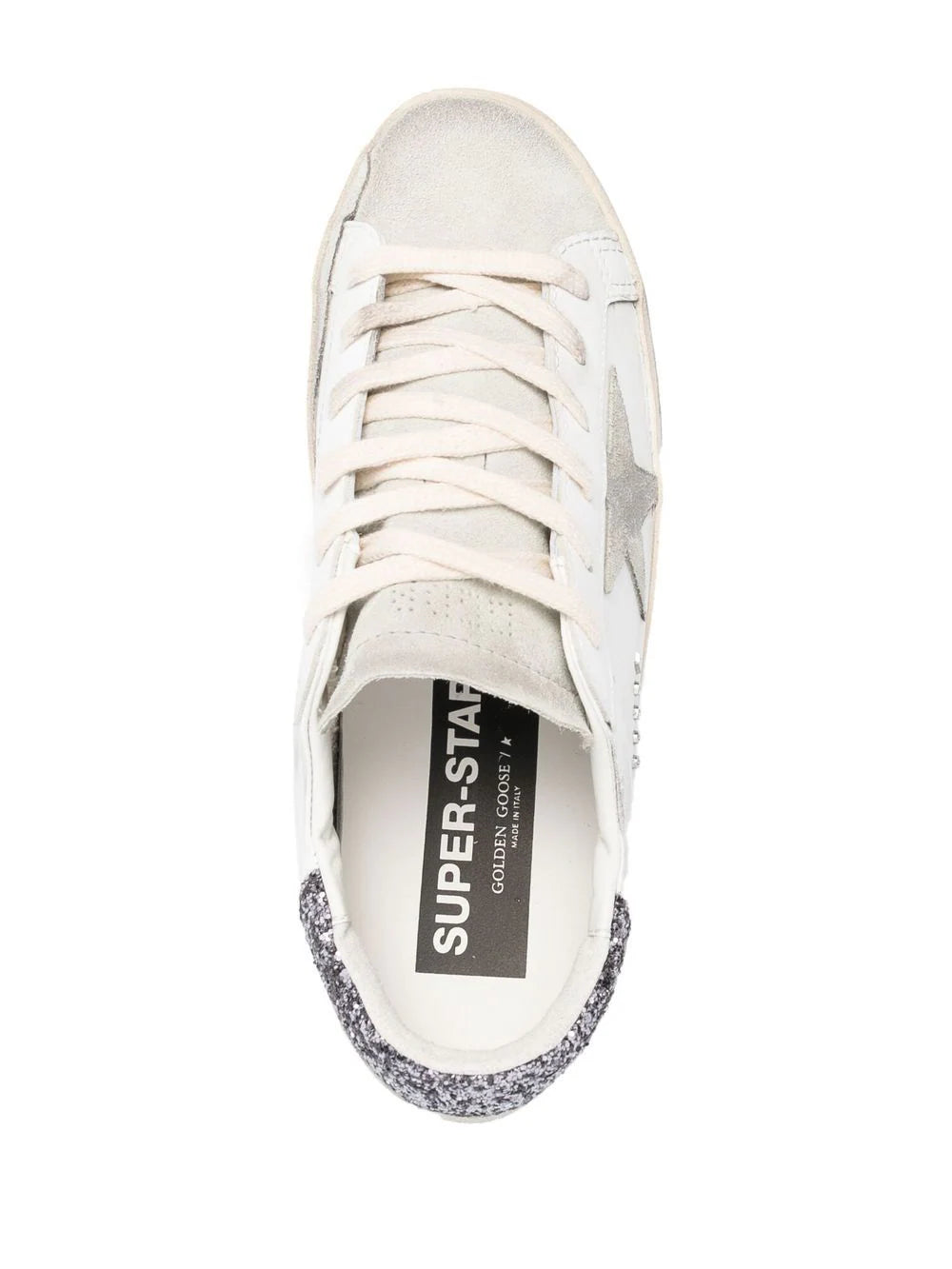 Golden Goose Super-star With Gray Star And Dark Gray Glitter Heel Tab