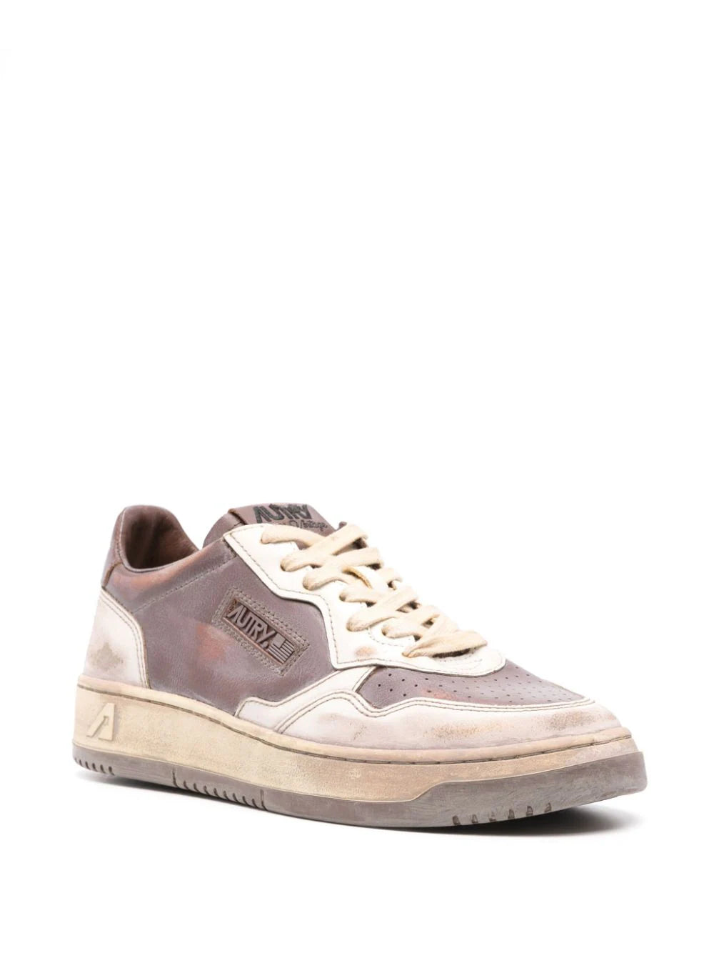 AUTRY Super Vintage Low Sneakers In White Leather And Mud Patridge