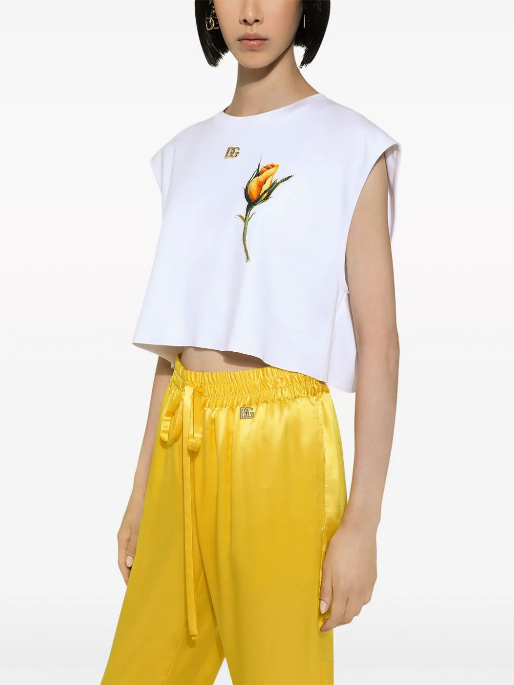 Dolce & Gabbana T-shirt With Dg Logo And Rose-embroidered Patch
