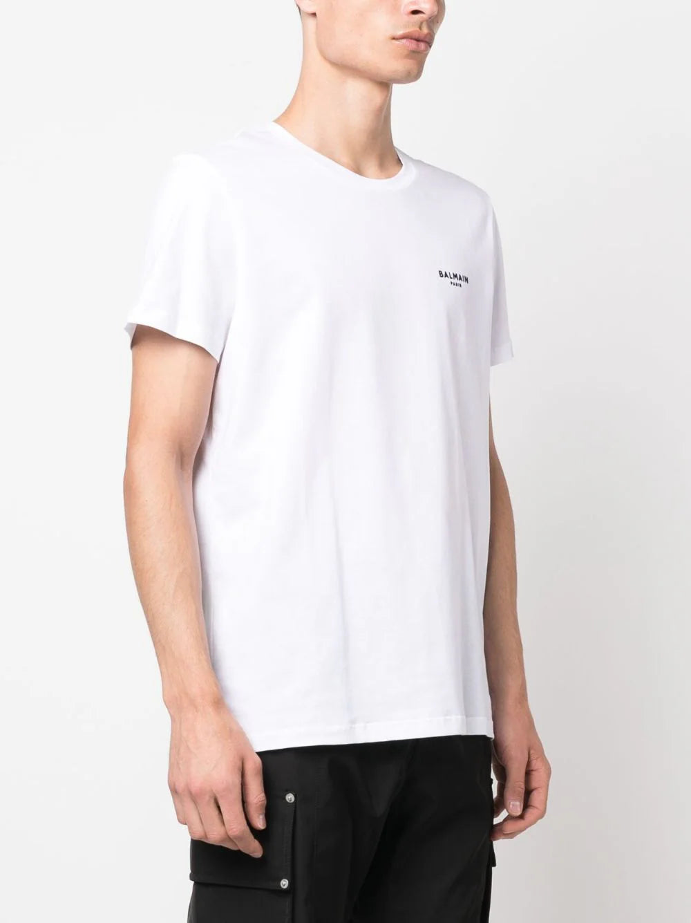 BALMAIN T-shirt With Mini Flocked Balmain Paris Logo