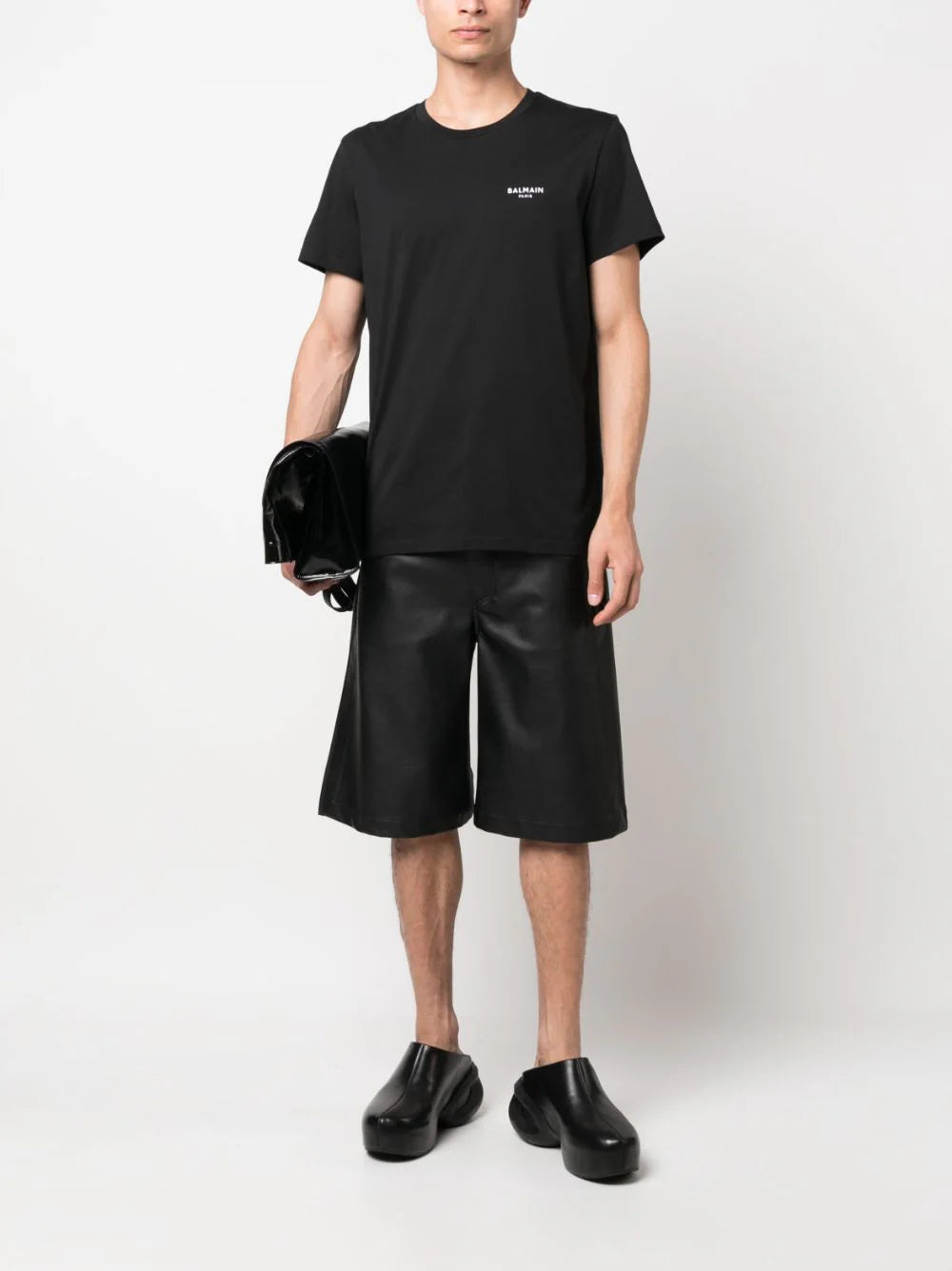 BALMAIN T-shirt With Mini Flocked Balmain Paris Logo