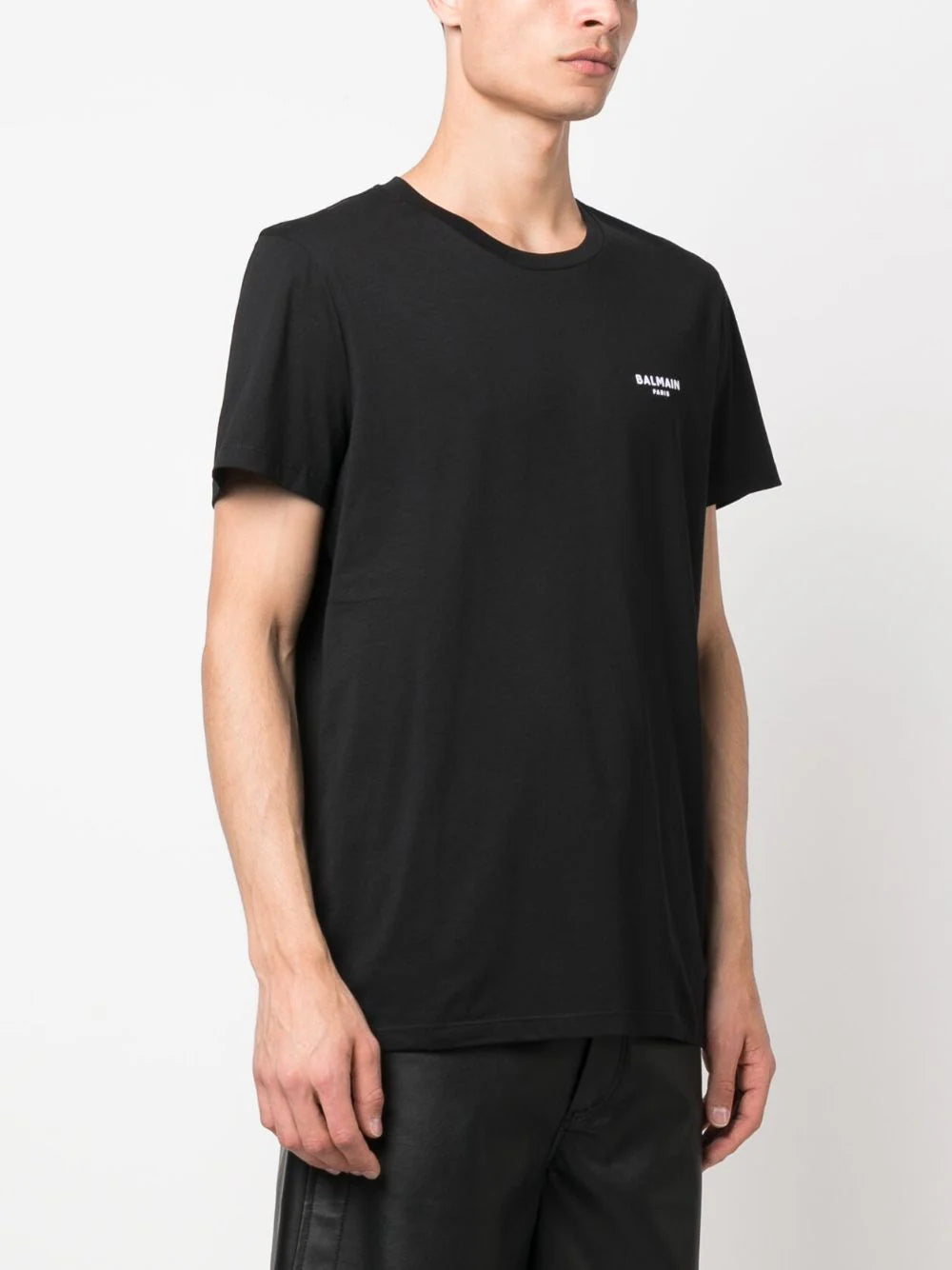 BALMAIN T-shirt With Mini Flocked Balmain Paris Logo