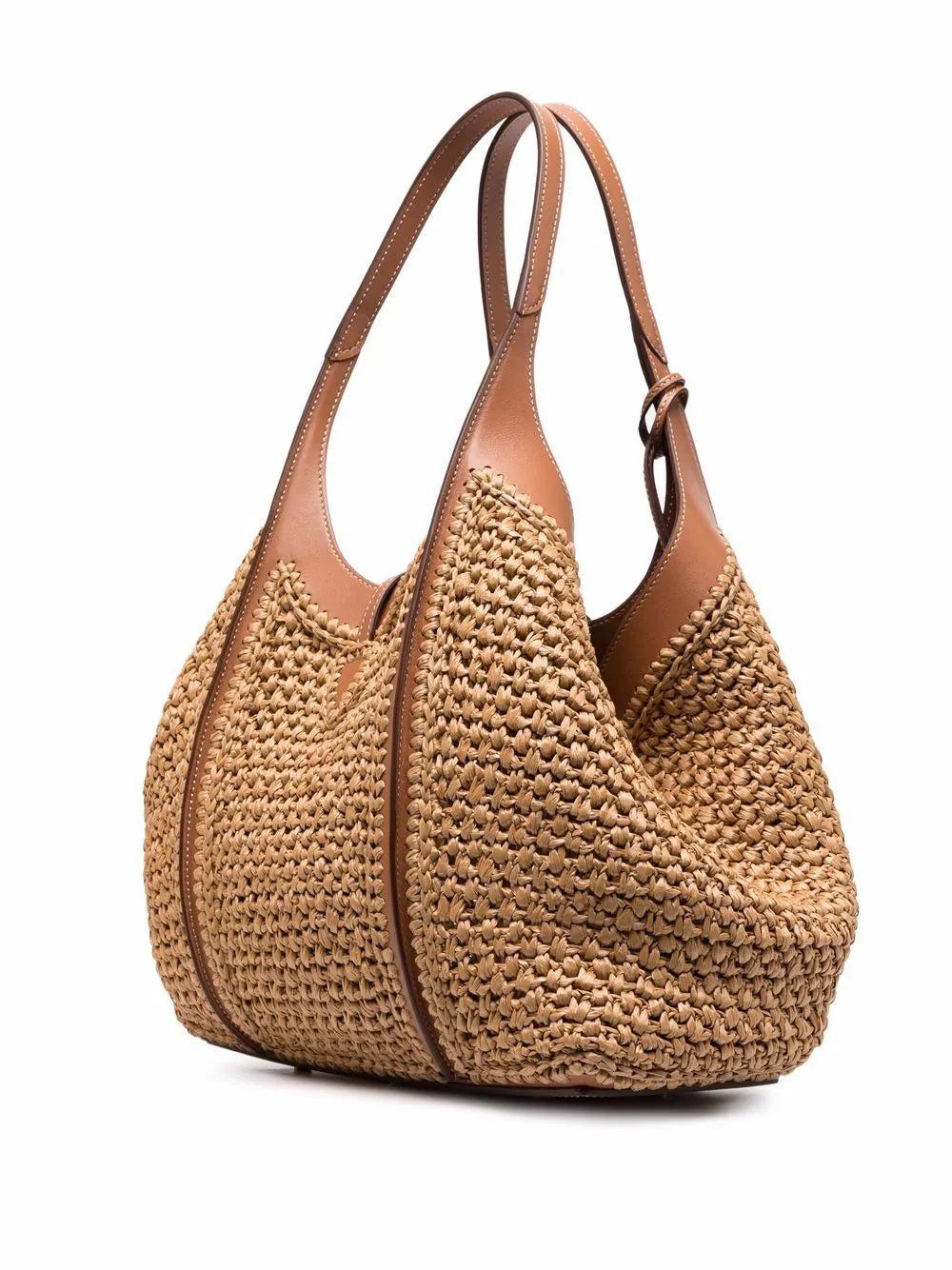 Tod's T Timeless Shopping Bag In Raffia And Leather Medium