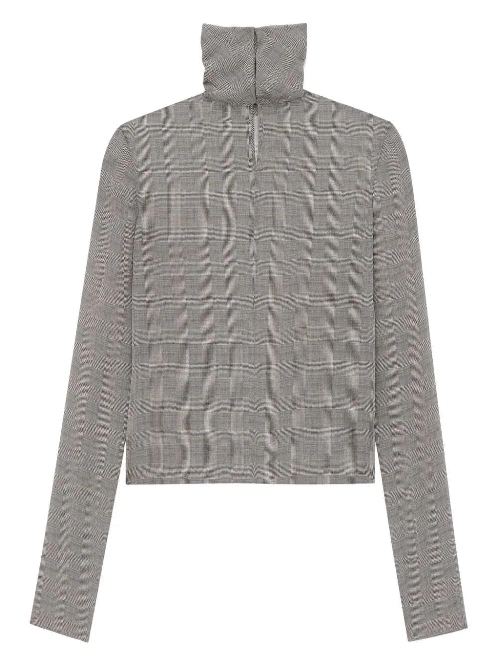 Saint Laurent Turtleneck Blouse In Prince Of Wales Silk Charmeuse