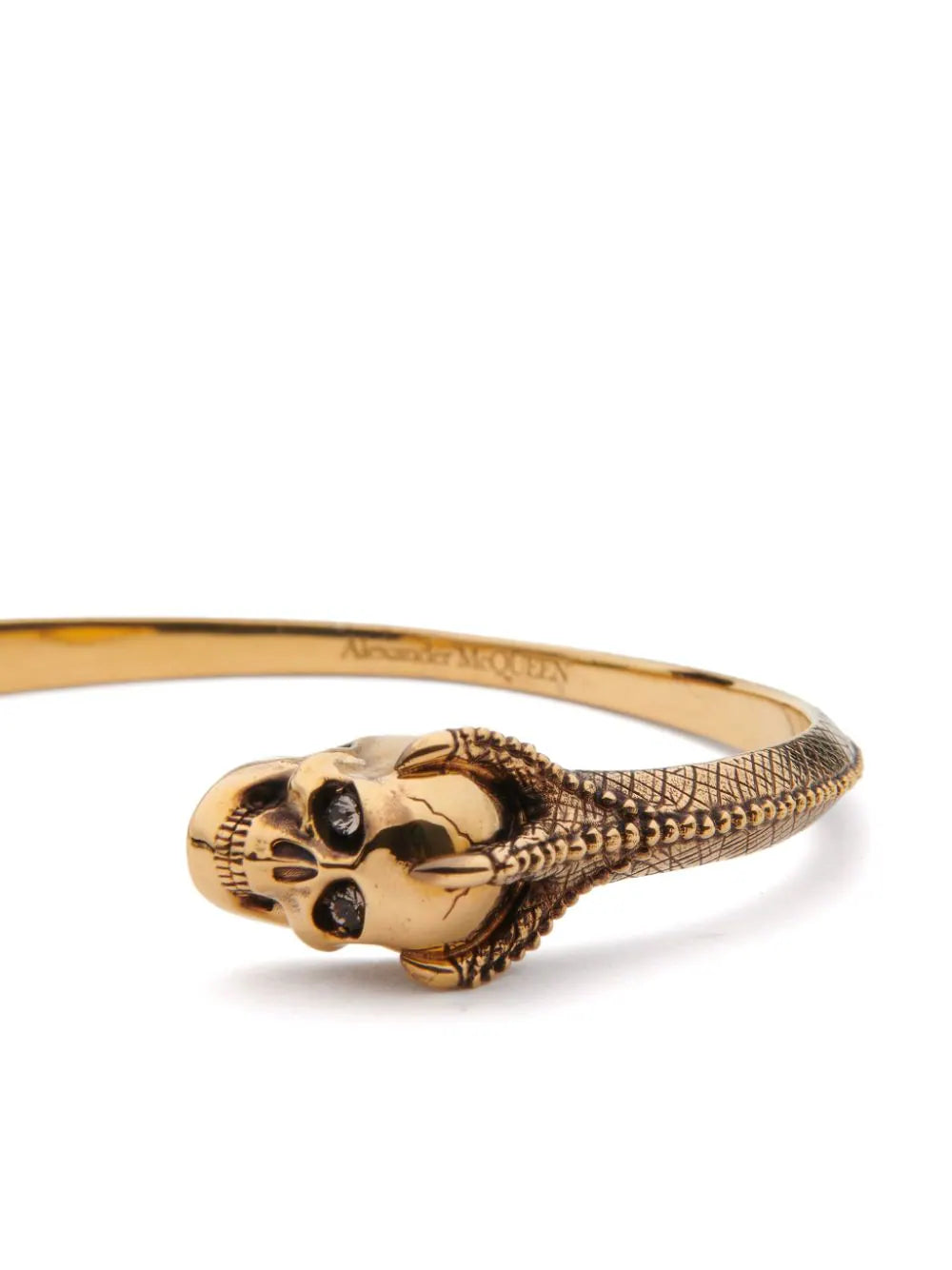Alexander McQueen Twin Skull Bracelet In Antique Gold