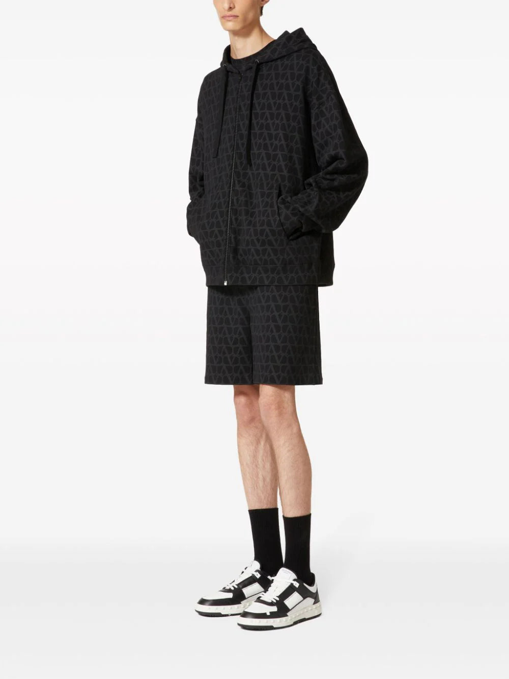 Valentino Garavani Valentino Cotton Sweatshirt With Hood Zip And All-over Toile Iconographe Print