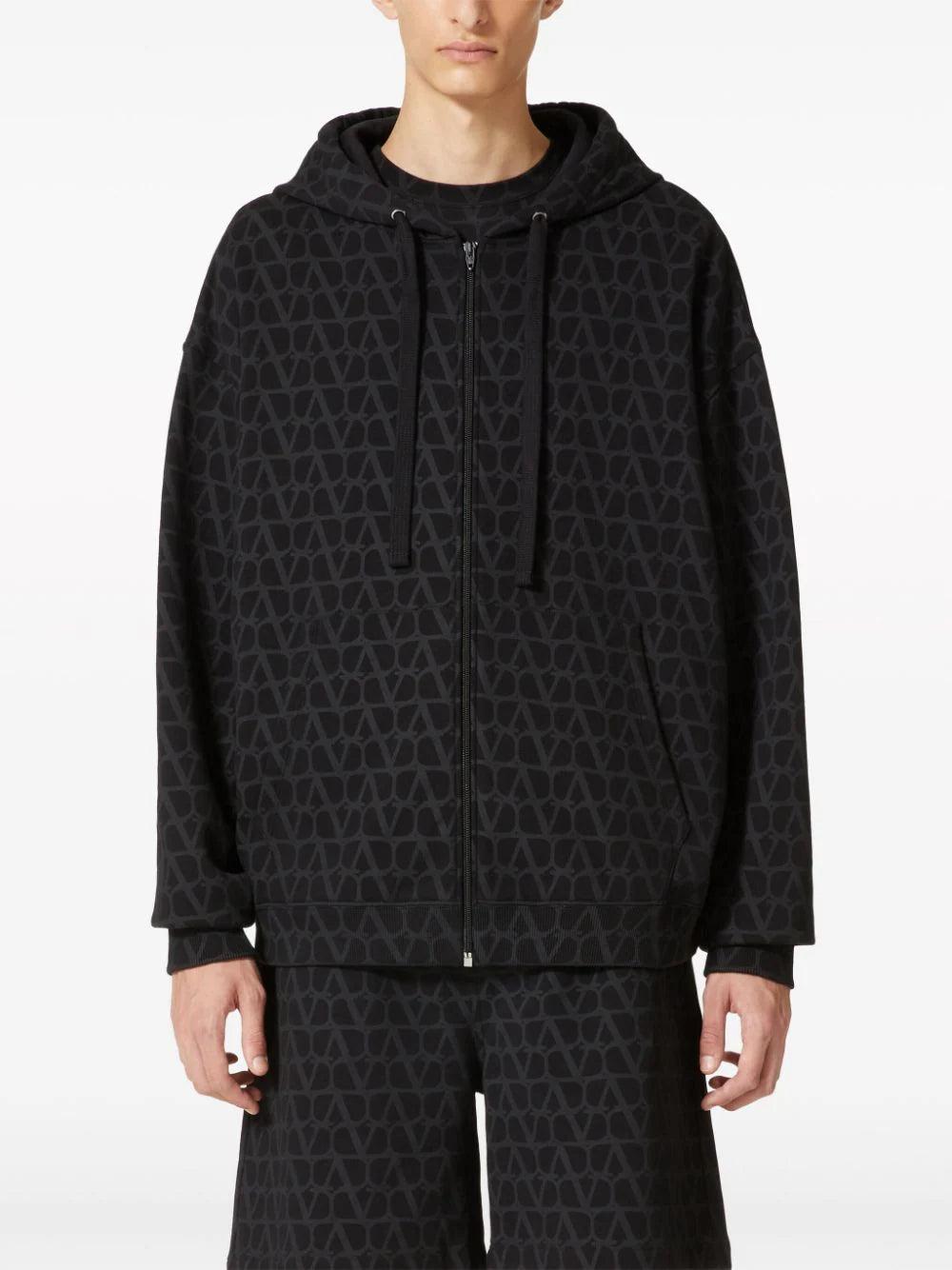 Valentino Garavani Valentino Cotton Sweatshirt With Hood Zip And All-over Toile Iconographe Print