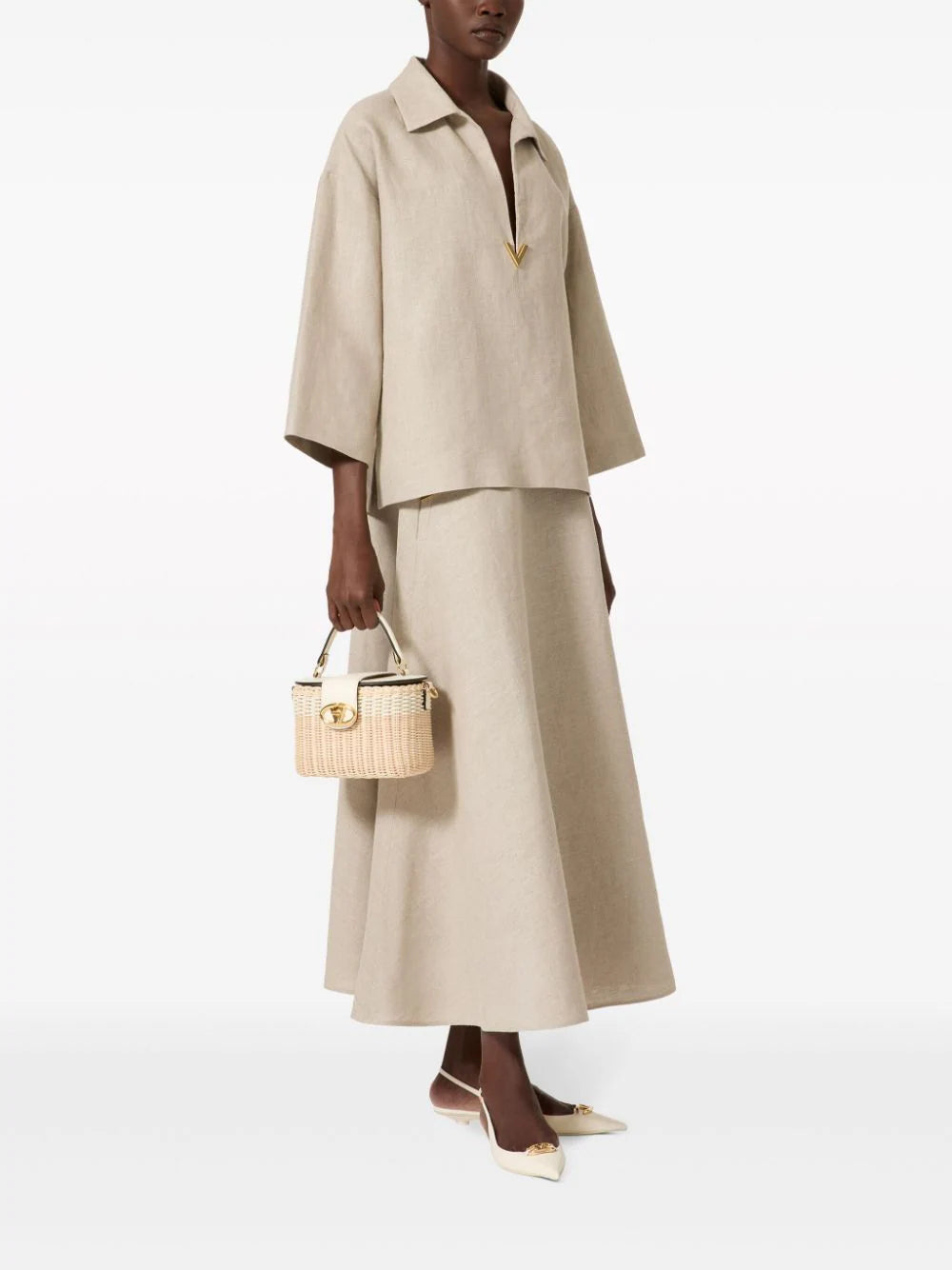 Valentino Garavani Linen Canvas Midi Skirt