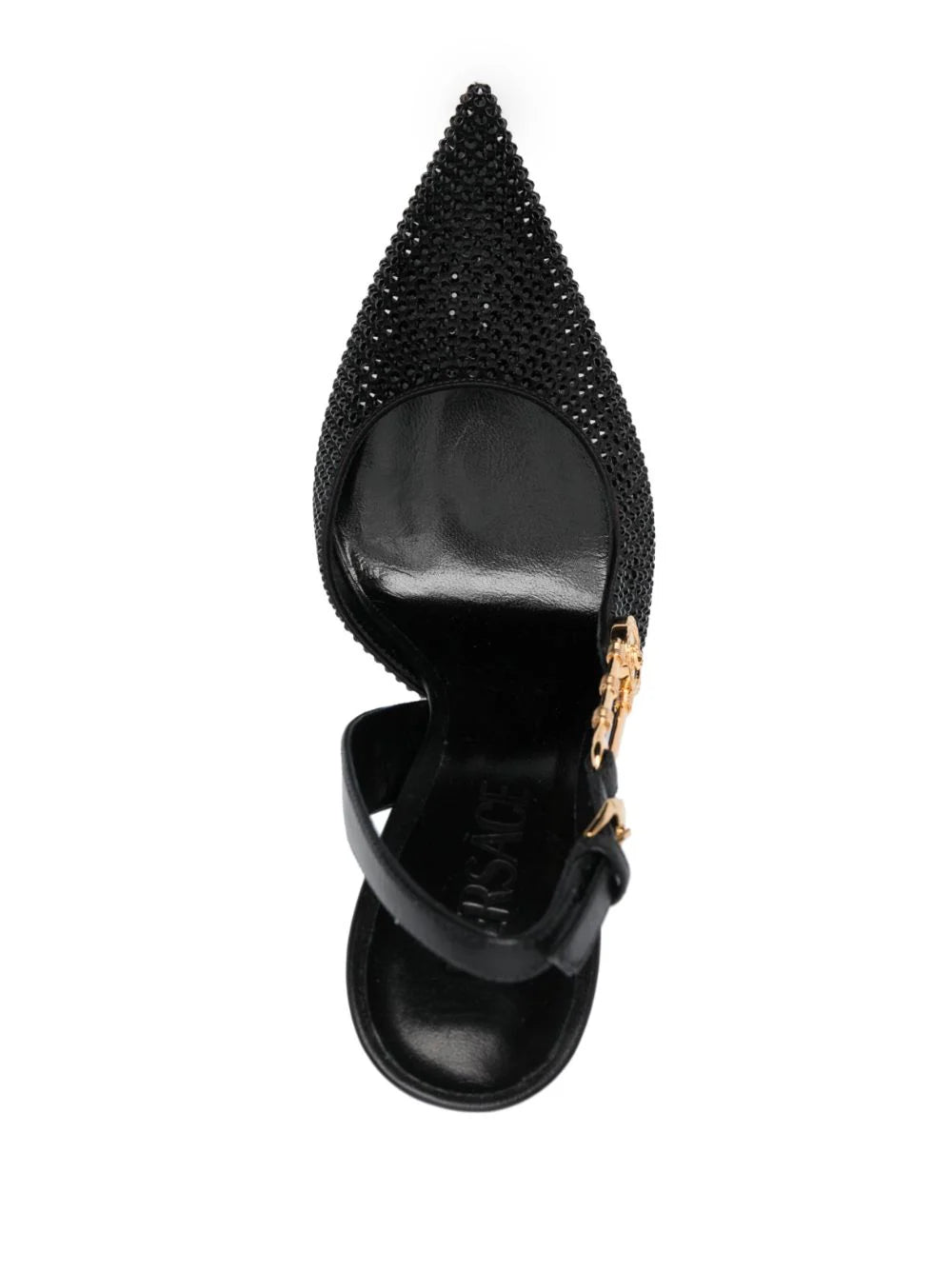 VERSACE Crystal Safety Pin Metallic Pumps