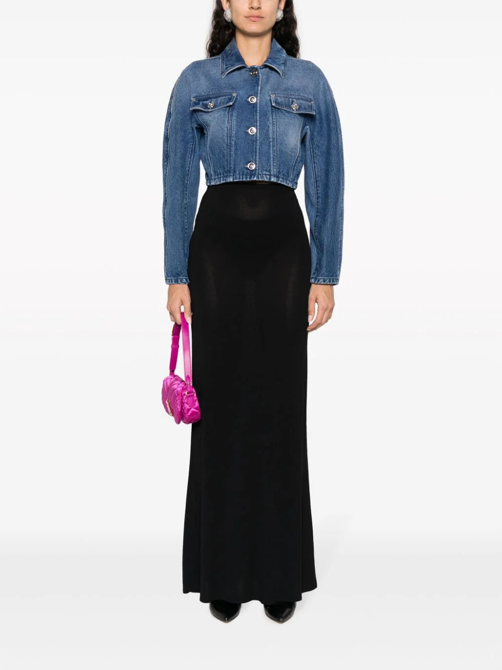VERSACE Rounded Crop Denim Jacket