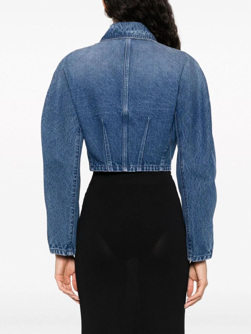 VERSACE Rounded Crop Denim Jacket