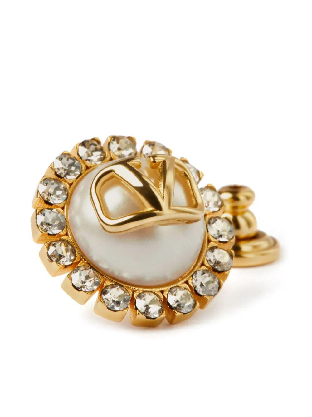 Valentino Garavani Vlogo Signature Earrings In Metal Crystals And Pearl