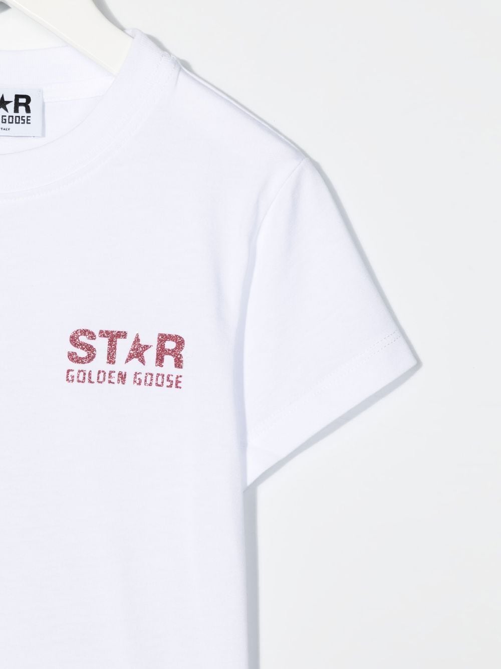 Golden Goose Kids White T-shirt With Logo And Maxi Star In Pink Glitter