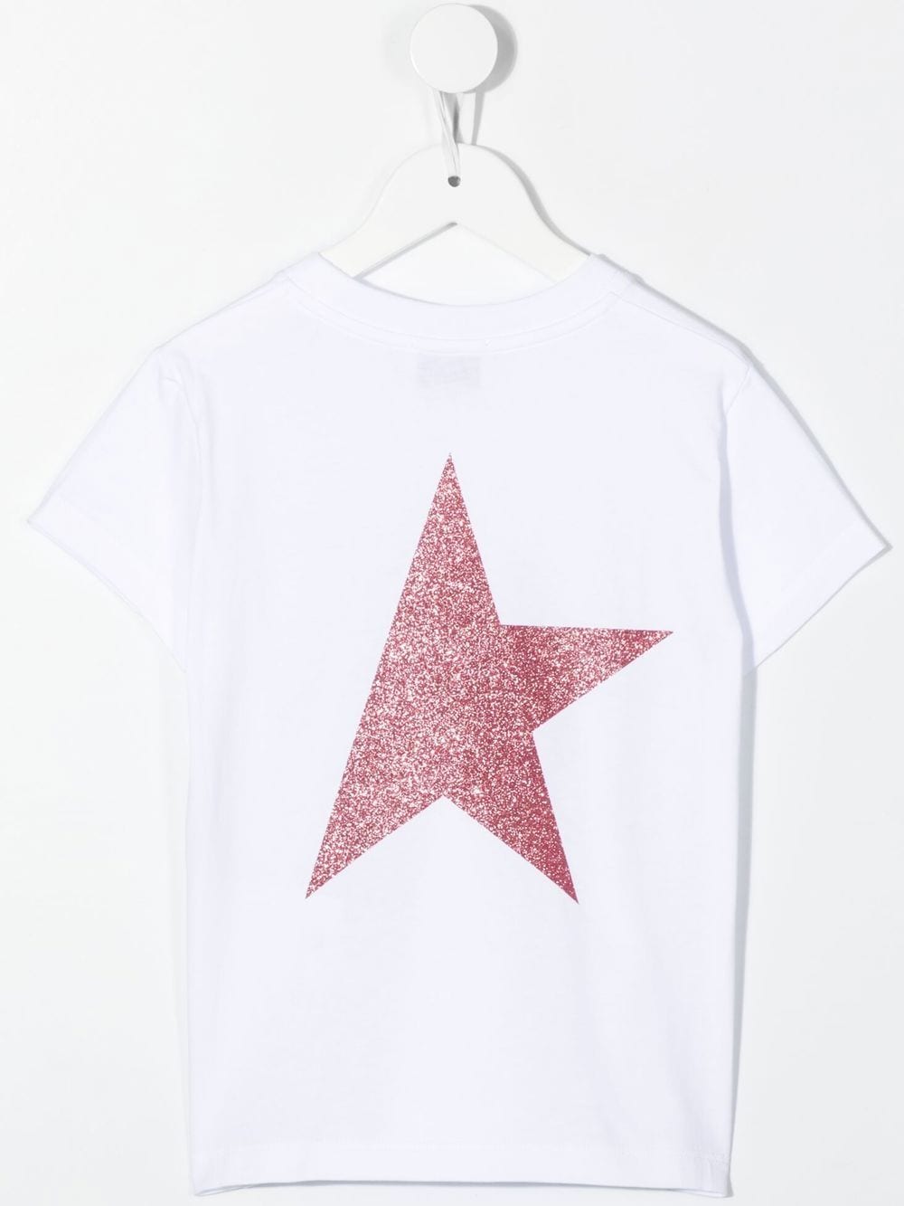 Golden Goose Kids White T-shirt With Logo And Maxi Star In Pink Glitter