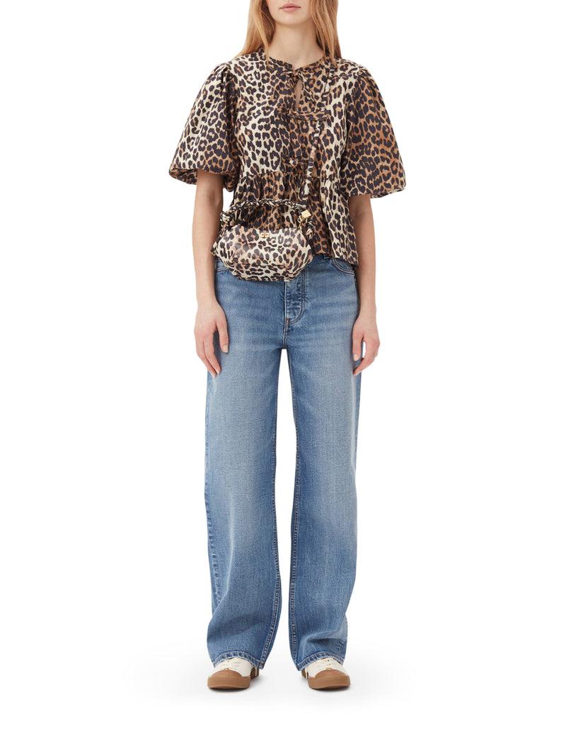 Suitnegozi BLUSA IN POPELINE DI COTONE CON CRAVATTA A PEPLUM LEOPARDATA