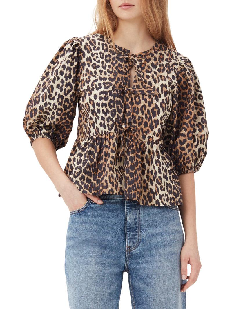 Suitnegozi BLUSA IN POPELINE DI COTONE CON CRAVATTA A PEPLUM LEOPARDATA