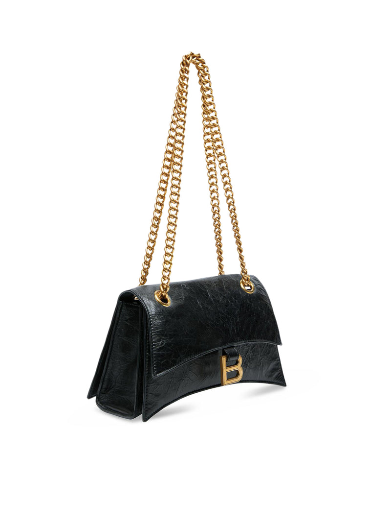 Suitnegozi Borsa Crush Piccola Con Catena In Pelle Di Vitello Crush Nera Con Finiture Oro Anticato