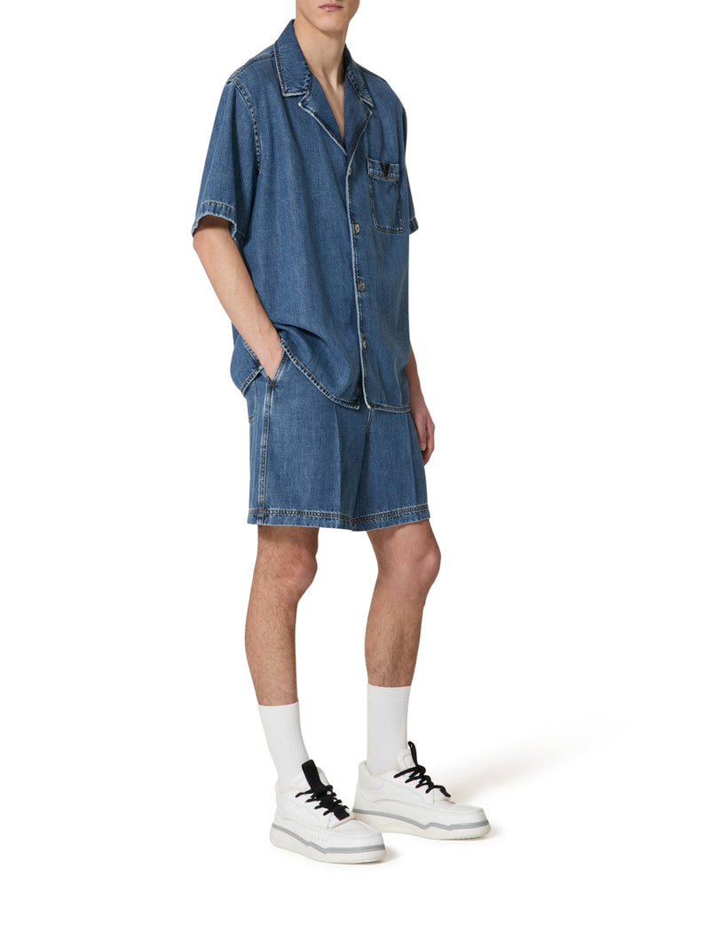 Suitnegozi CAMICIA BOWLING IN DENIM CON V DETAIL METALLICA