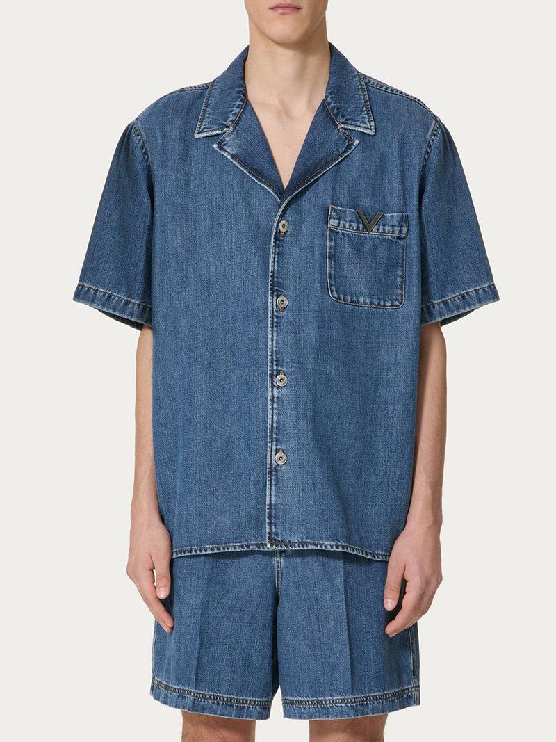 Suitnegozi CAMICIA BOWLING IN DENIM CON V DETAIL METALLICA