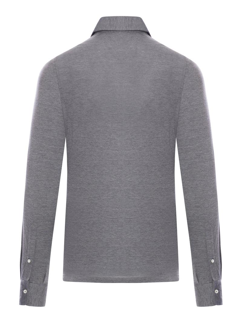 Suitnegozi Polo Manica Lunga In Jersey Leggero Di Seta E Cotone Con Collo Camicia