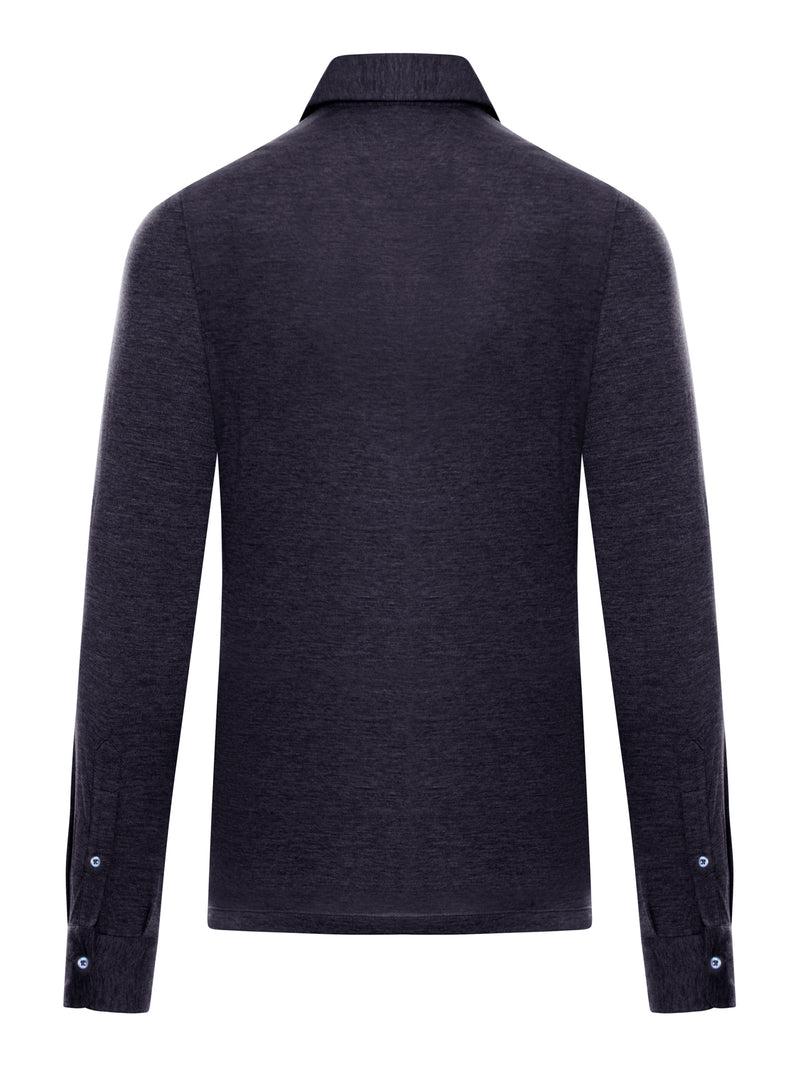 Suitnegozi Polo Manica Lunga In Jersey Leggero Di Seta E Cotone Con Collo Camicia