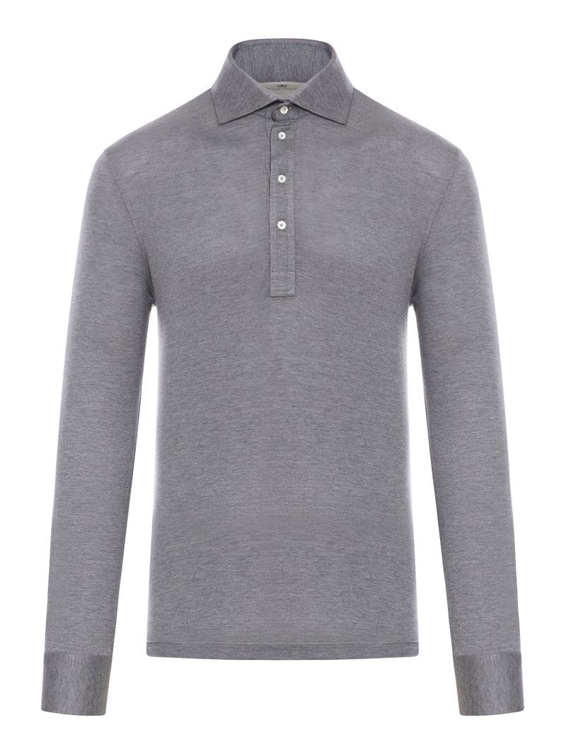 Suitnegozi Polo manica lunga in jersey leggero di seta e cotone con collo camicia