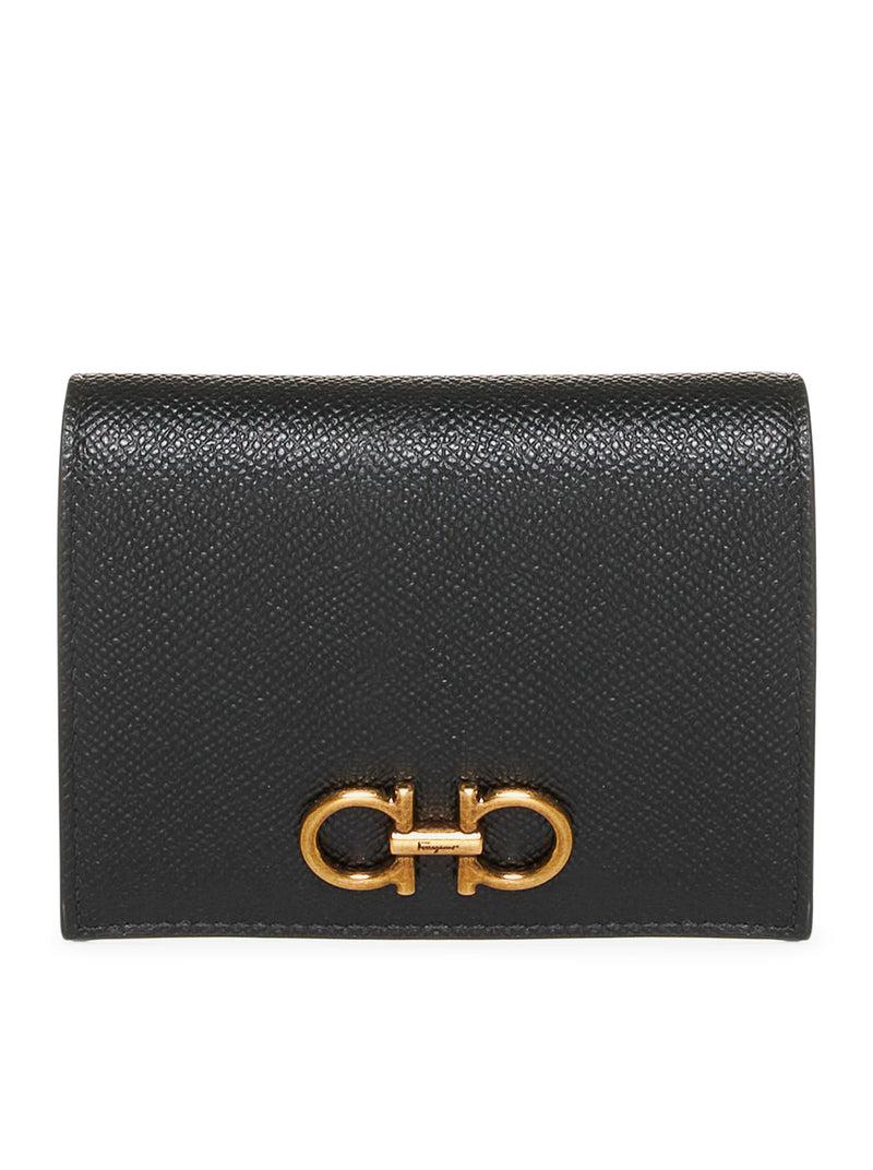 Suitnegozi Portafoglio in pelle granulata nera firmato Salvatore Ferragamo