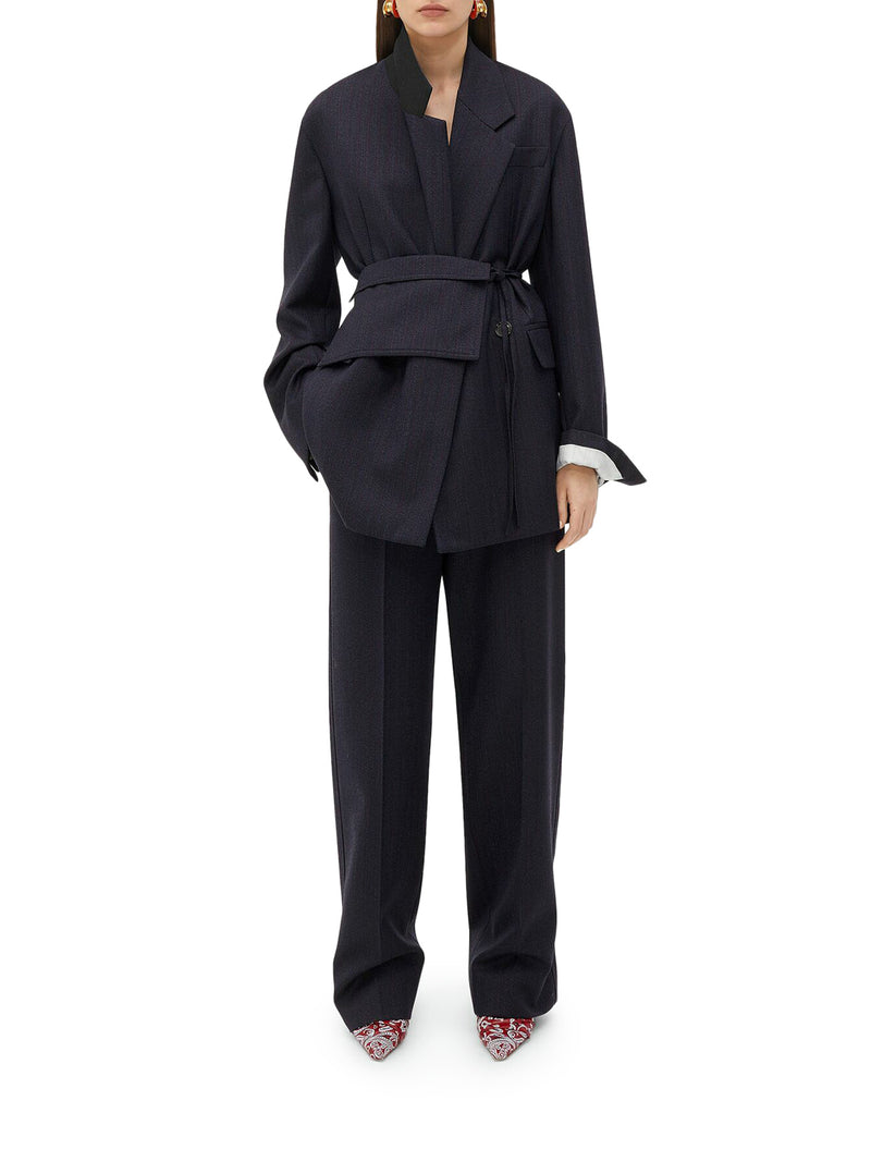 Suitnegozi Giacca Con Cintura In Lana A Righe