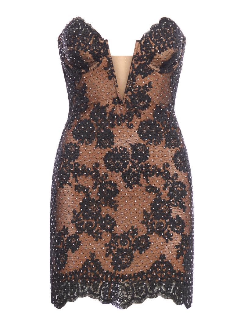 Suitnegozi Mini abito in pizzo con strass nero