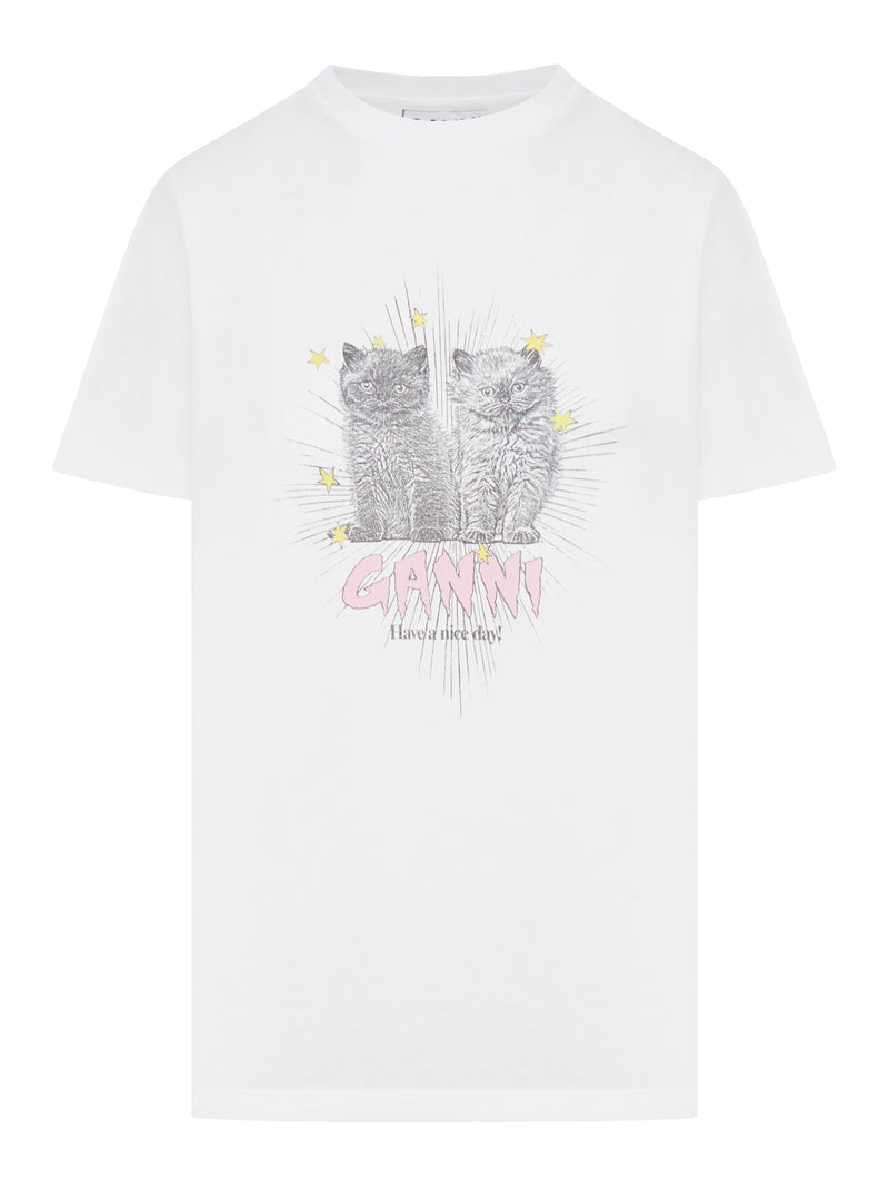 Suitnegozi T-SHIRT RELAX CON GATTI IN JERSEY BIANCO BASIC