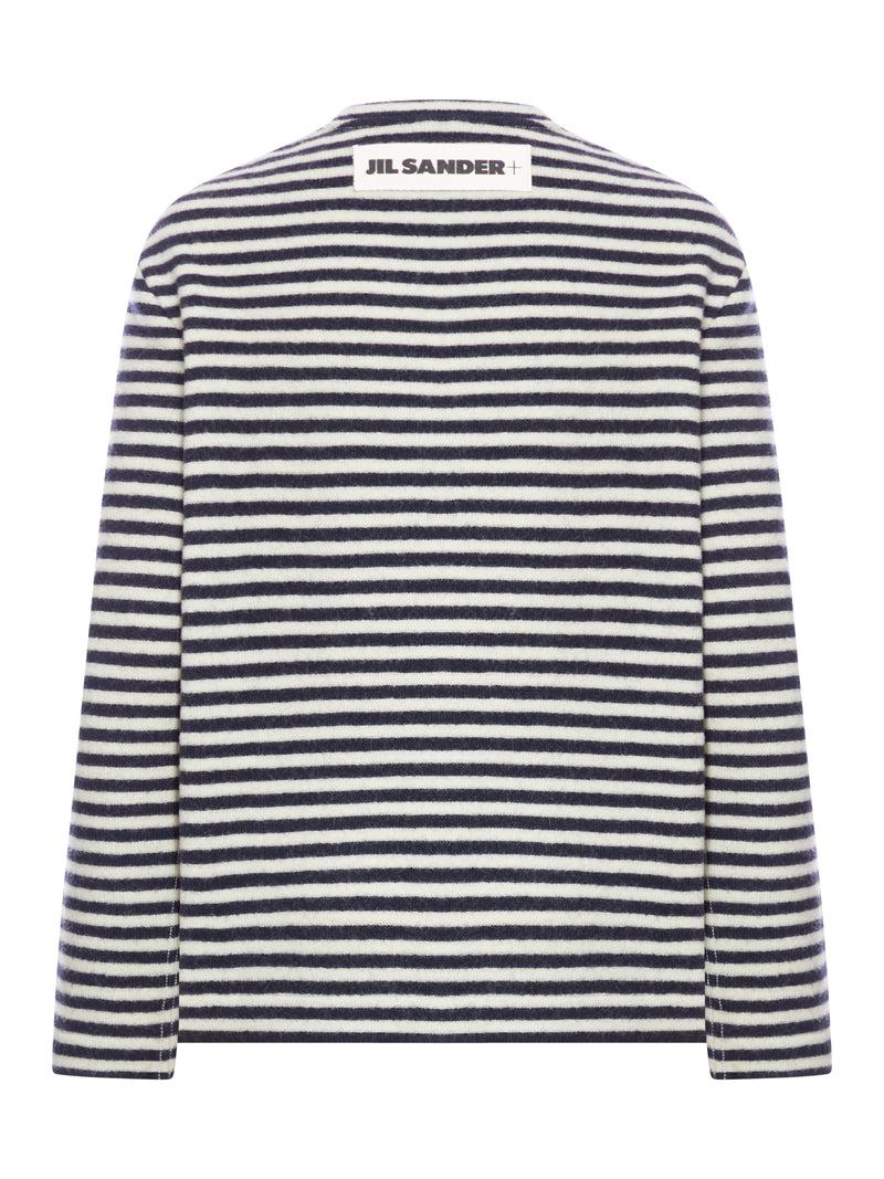 Suitnegozi Top Bicolore In Lana A Maniche Lunghe Con Etichetta Logo Jil Sander+ Sul Retro