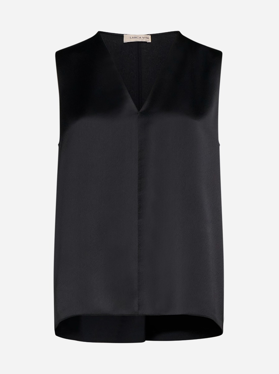 BLANCA VITA Top Tropeche in raso