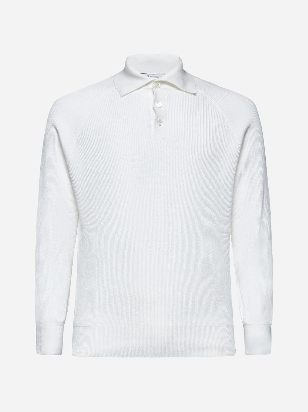 BRUNELLO CUCINELLI Polo in maglia di cotone bianco