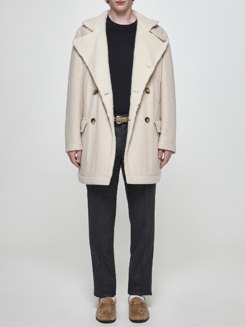BRUNELLO CUCINELLI Caban In Cashmere Avorio Con Fodera In Shearling