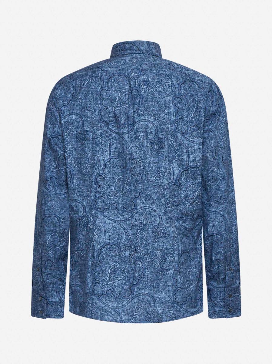 BRUNELLO CUCINELLI Camicia Slim Fit In Tela Paisley Blu