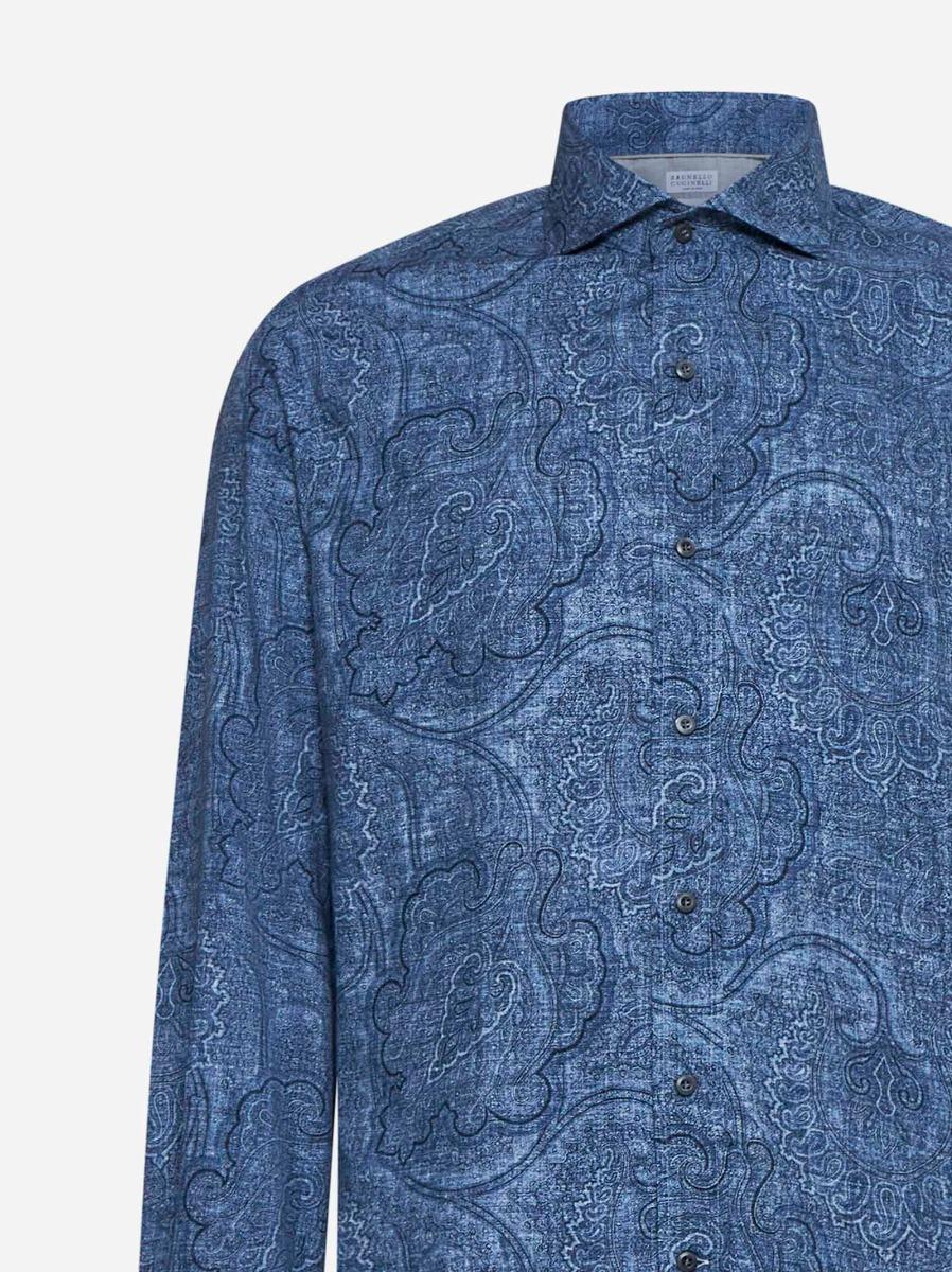 BRUNELLO CUCINELLI Camicia Slim Fit In Tela Paisley Blu