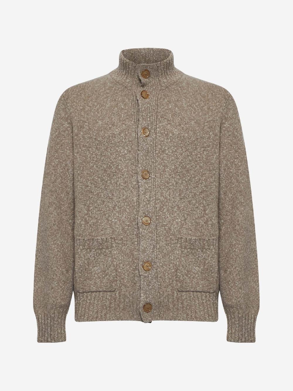 BRUNELLO CUCINELLI Cardigan in maglia mélange di lana e cashmere beige
